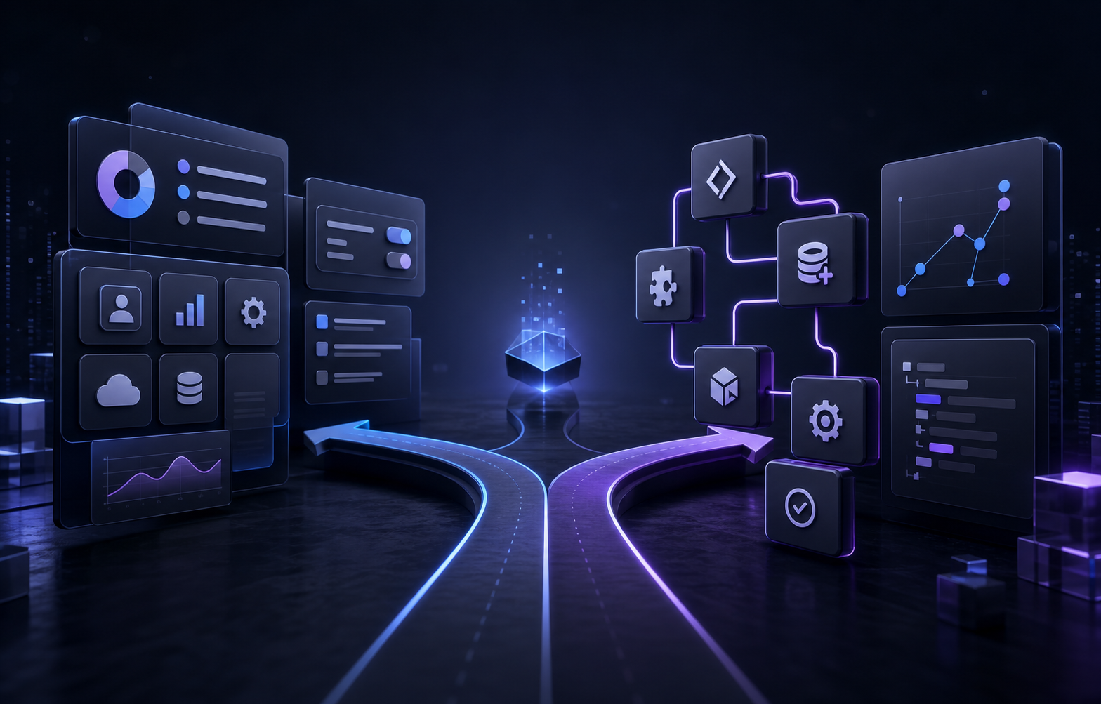 Abstract decision path between SaaS tools and custom software workflow systems